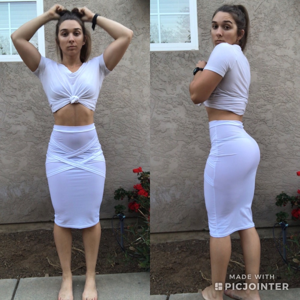 White, mid length skirt